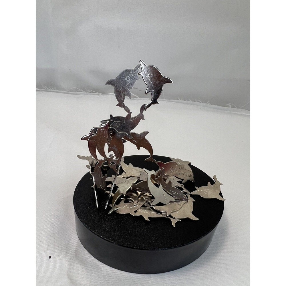 Vintage 80s Desktop‎ Magnetic Metal Dolphins Art Sculpture Paperweight